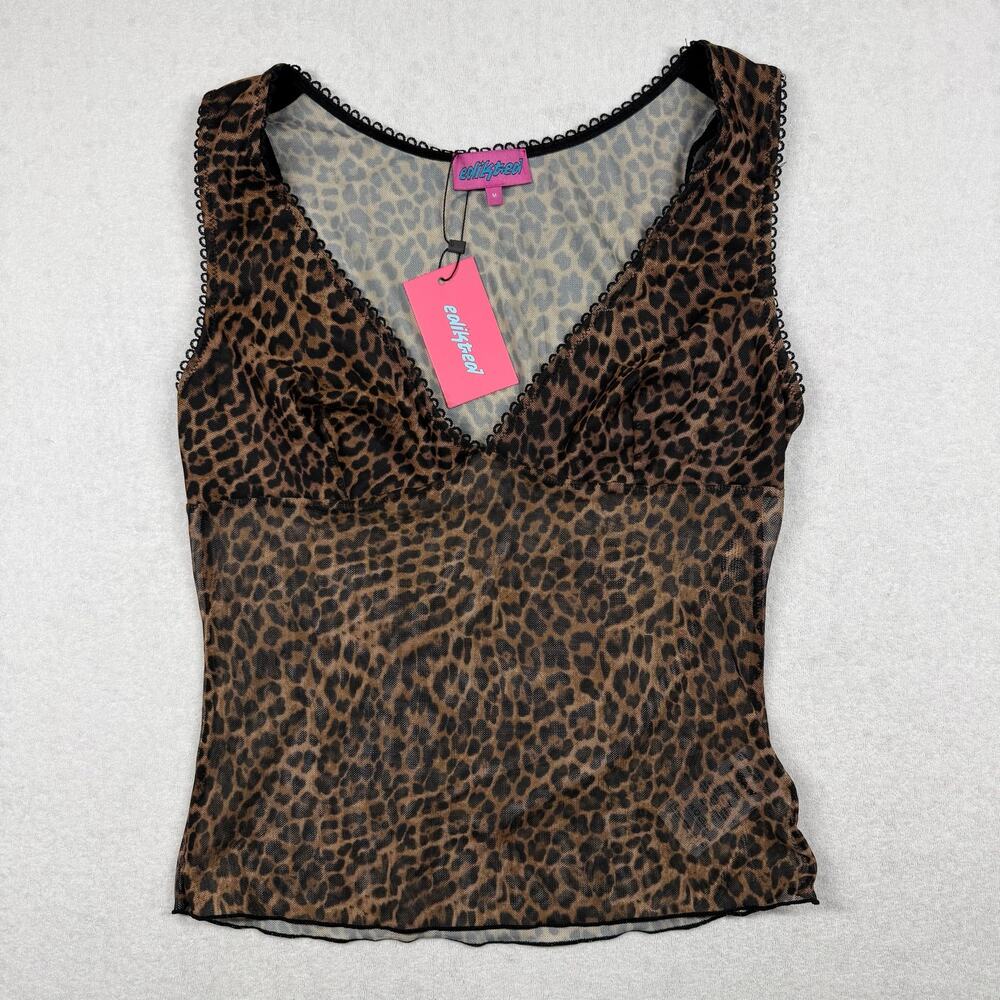Edikted Leopard Print Sheer Mesh Tank Top Women’s Medium Y2K NWT